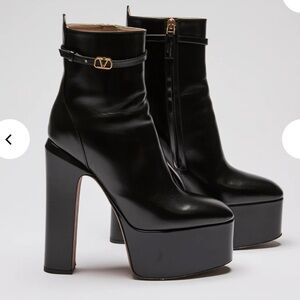 Valentino Black Leather Platform High Heel Ankle Boots